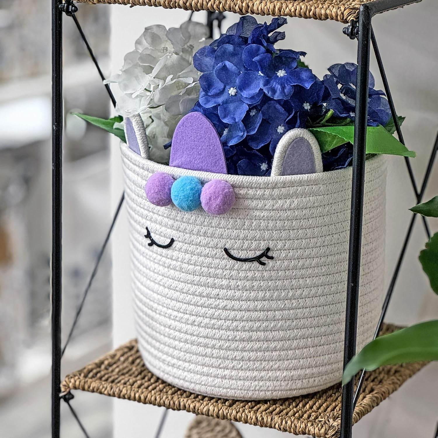 T&T Homewares - Small Woven Cotton Rope Storage Basket, Collapsible Organizer Basket, Clothes | Pet Gift Basket | Nursery Organizer- D25Xh20 (Purple Unikorn) image number 3