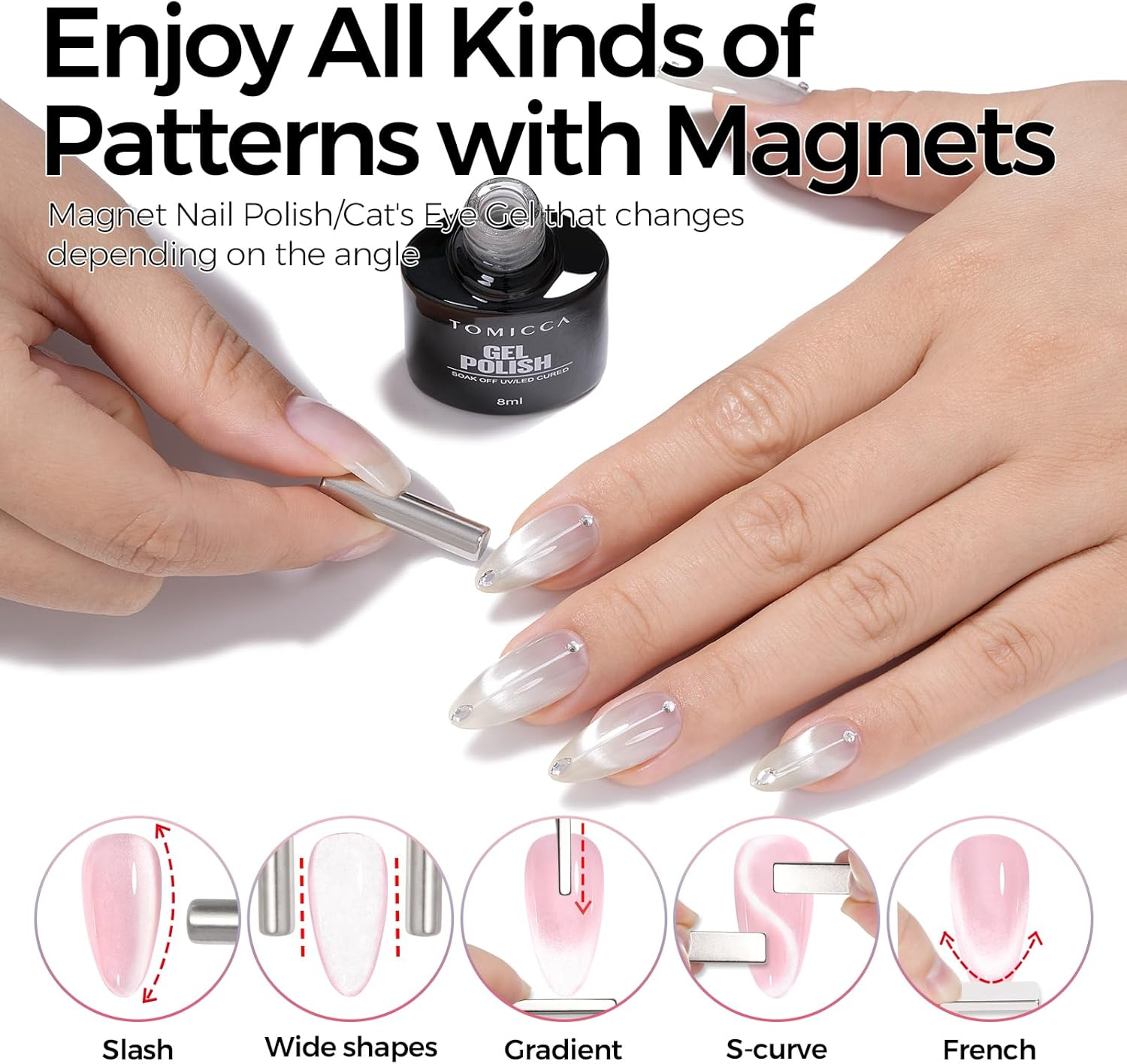 TOMICCA Cat Eye Jelly Gel Nail Polish Set, 4 Pcs Light Color Gel Polish Set Color Gel Nail Polish Soak off LED/UV Gel Polish Set for DIY Nail Salon - Pink Red Set image number 5