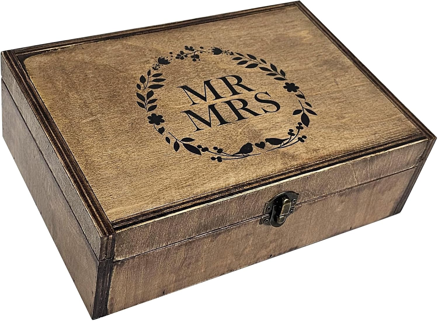 Beegreeny Wooden Memory Box with Lid, Wedding Keepsake Box for Couples, Wedding Gift Box for Bride and Groom, Bridal Shower, Mr & Mrs, Anniversary Valentines Gifts Ideas for Couples image number 2