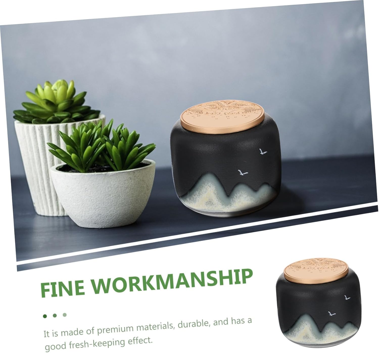 Operitacx 1Pc Black Clay Tea Jar Sealed Storage Canister Tea Organizer for Home Office image number 1