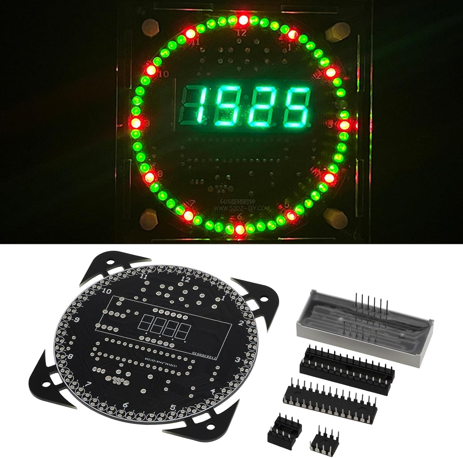 YINETTECH 1 Set DIY Rotating Digital LED Display Module Alarm Electronic Digital Clock Kit 51 SCM Learning Board Soldering Practice DIY Timer Kit for Home School Office, Green image number 5