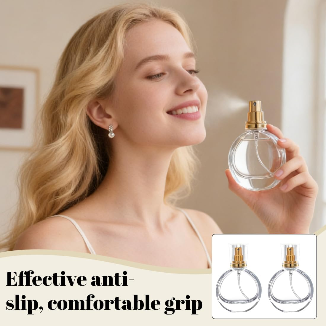 ROKZELT Perfume Atomiser, 50 Ml, Pack of 2, Refillable, Empty, Spray Bottle, Travel, for Travel, Transparent, Portable image number 3