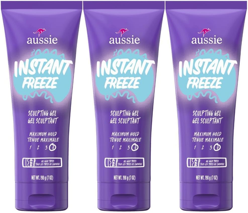 Aussie Instant Freeze Sculpting Hair Gel, Maximum Hold, No Flaking, Long-Lasting, with Jojoba Oil, Sea Kelp, Australian Aloe, Frizz Control, Citrus Floral Scent, 7 Fl Oz Triple Pack
