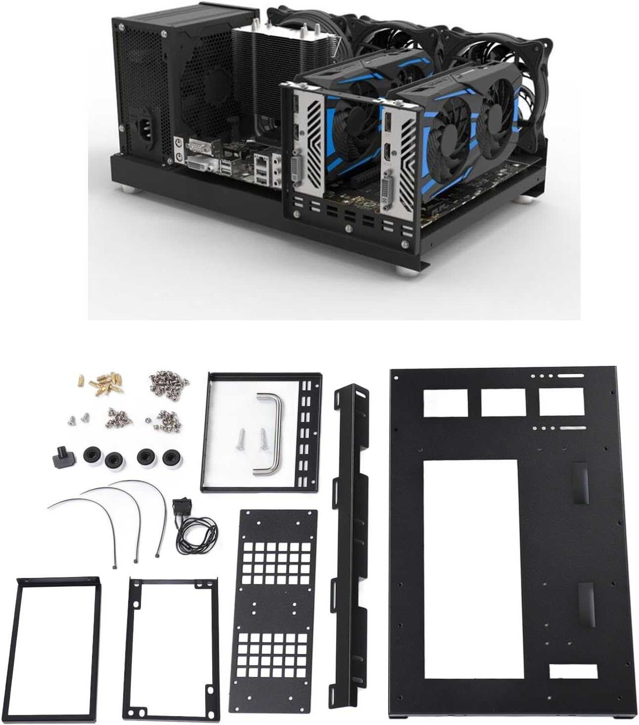 ATX Computer Case, Micro ATX Case for ATX,M ATX, ITX Motherboards,360 Water Cooling, Etc, Open PC Case Frame with Handle Can Stand or Lie, Powerful Cooling Steel Plate image number 5