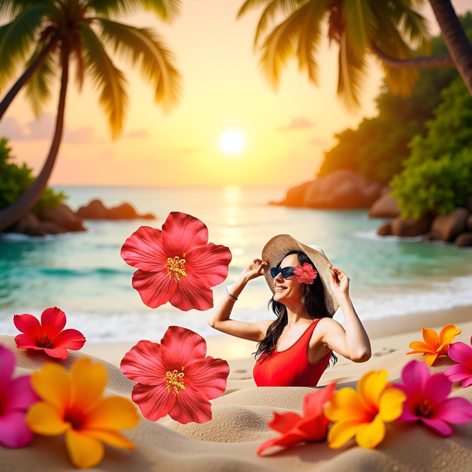 2 Pcs Red Hawaiian Flower Hair Clip for Adult Women Girls Fashion Bohemian Flowers Hair Accessory for Dancer Bridal Wedding Beach Party Clips and Barrettes Hair Accessories 8 Cm image number 4