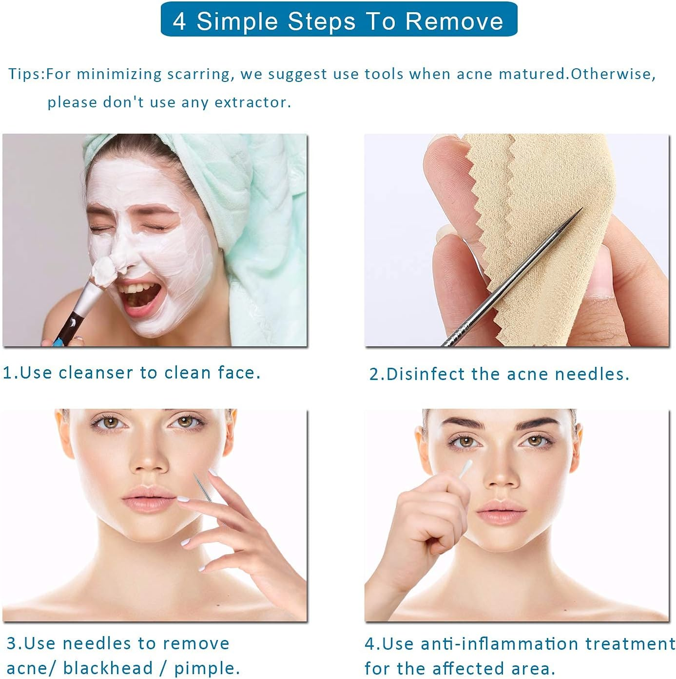 5PCS Blackhead Remover Comedone Extractor, Curved Blackhead Tweezers Kit, Professional Stainless Pimple Acne Blemish Removal Tools Kit image number 1