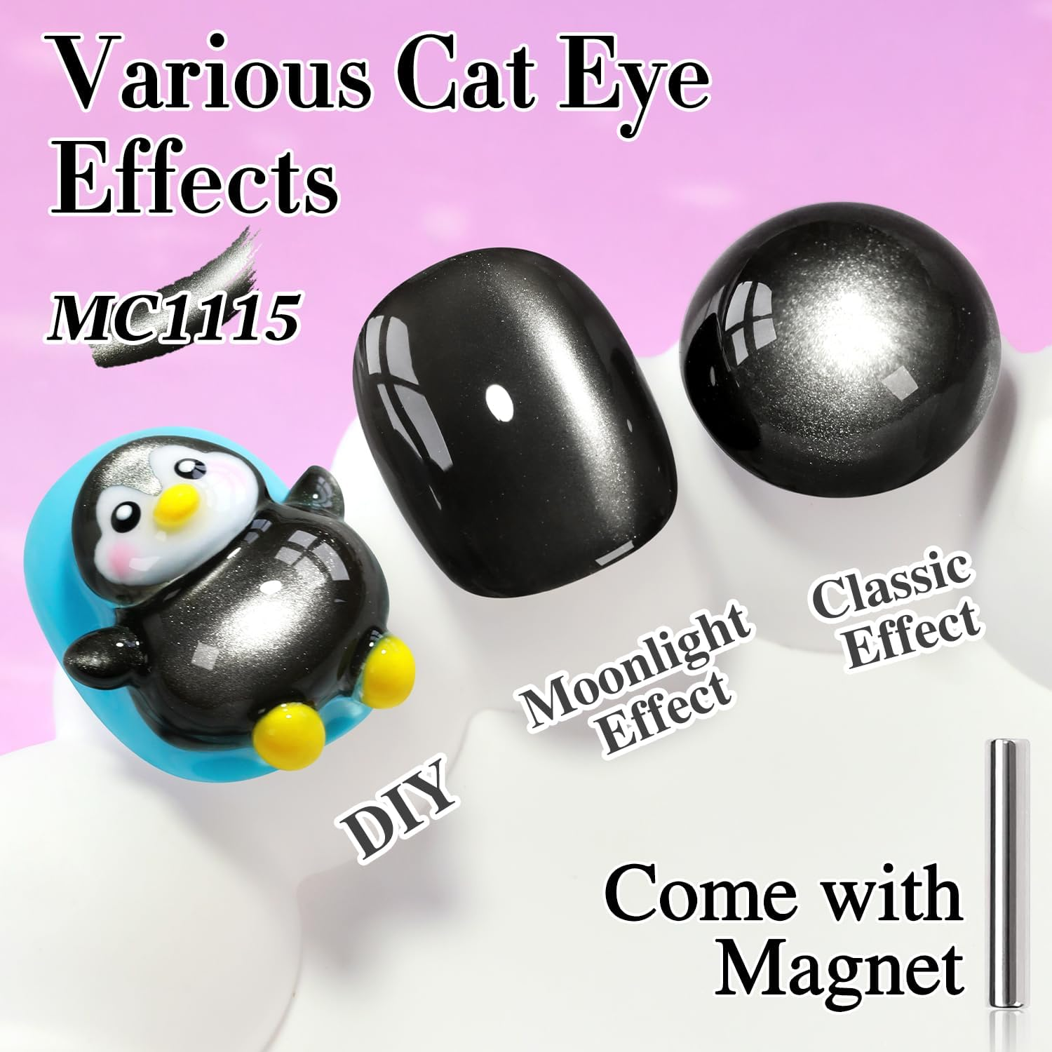 Double Rhythm Jelly Glass Cat Eye Gel Polish with Magnet 15ML Holographic Glitter Shimmer Translucent Sheer Color Magnetic Nail Polish Salon DIY at Home (Jelly Black-Mc1115) image number 6