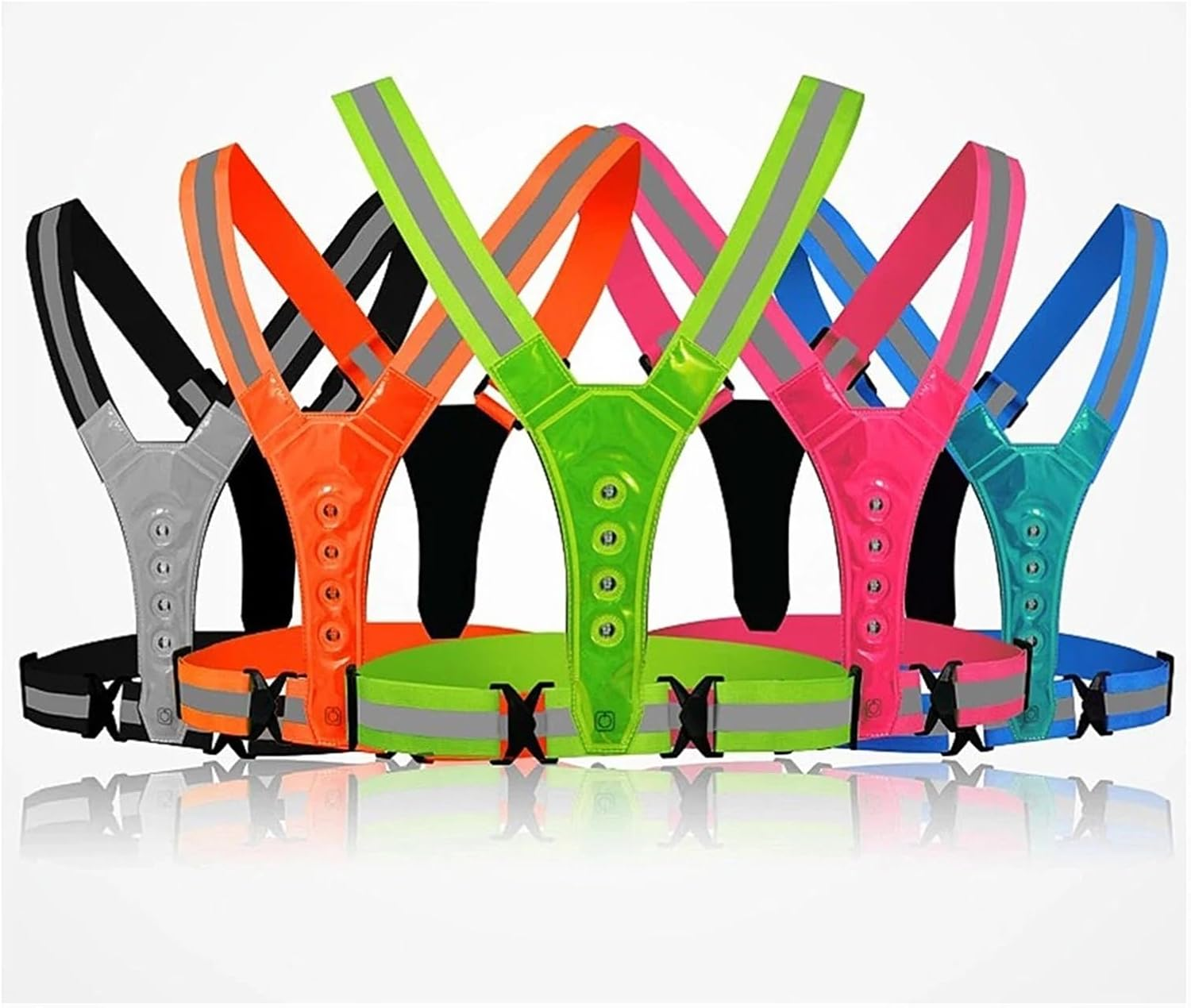 Jiningxinxin Motorcycle LED Reflective Vest Night Running Vest Glowing Reflector Straps Safety Vest Cycling Vest Warning Lights Reflective(Green) image number 5