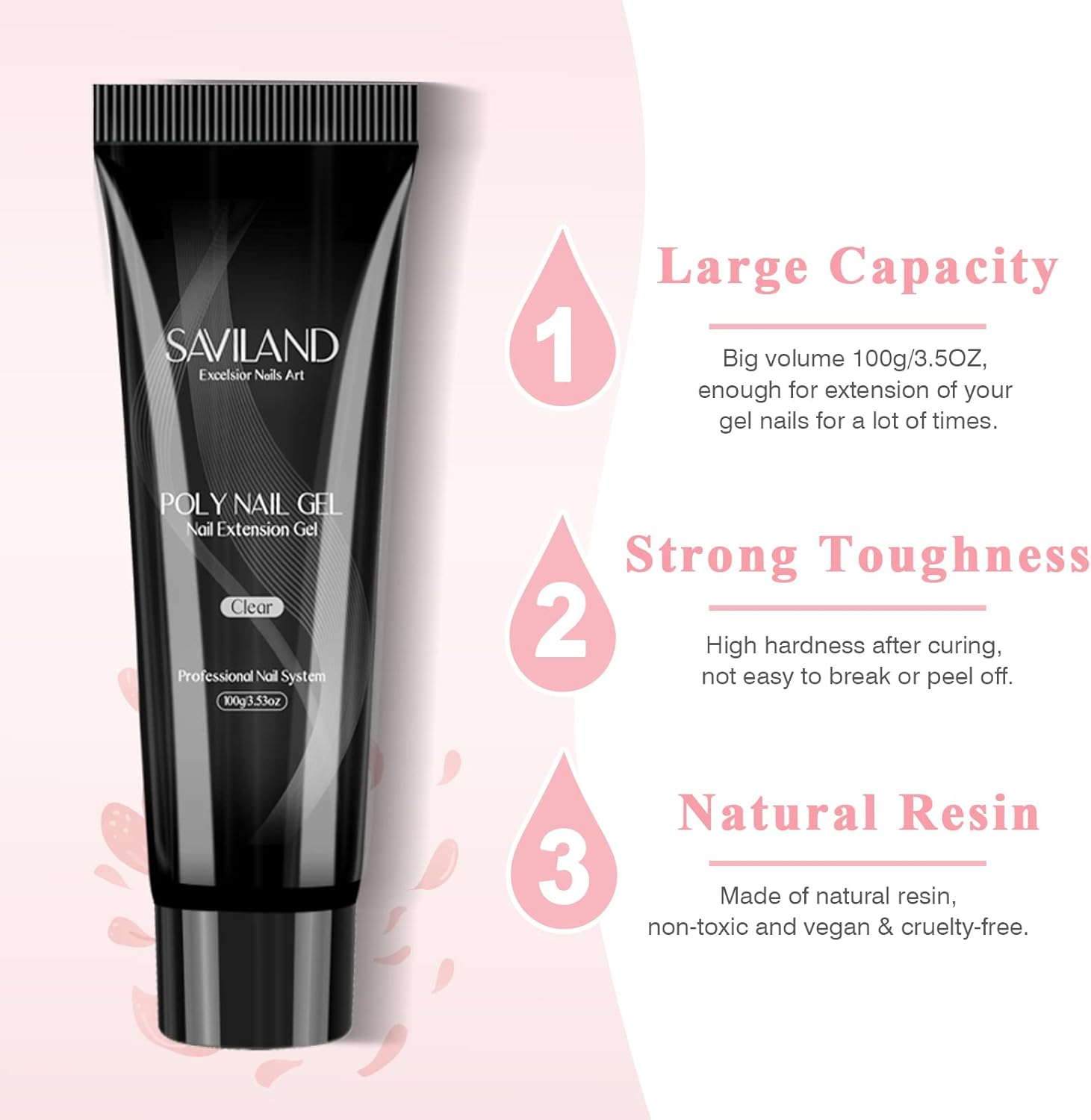 Saviland 100G Poly Gel -Large Capacity Clear Poly Nail Extension Gel Basic Hard G El for N Ail Enhancement Repair Nail Art French Manicure Starter G El Nail Kit for Na Il Salon Use DIY at Home, Clear image number 1