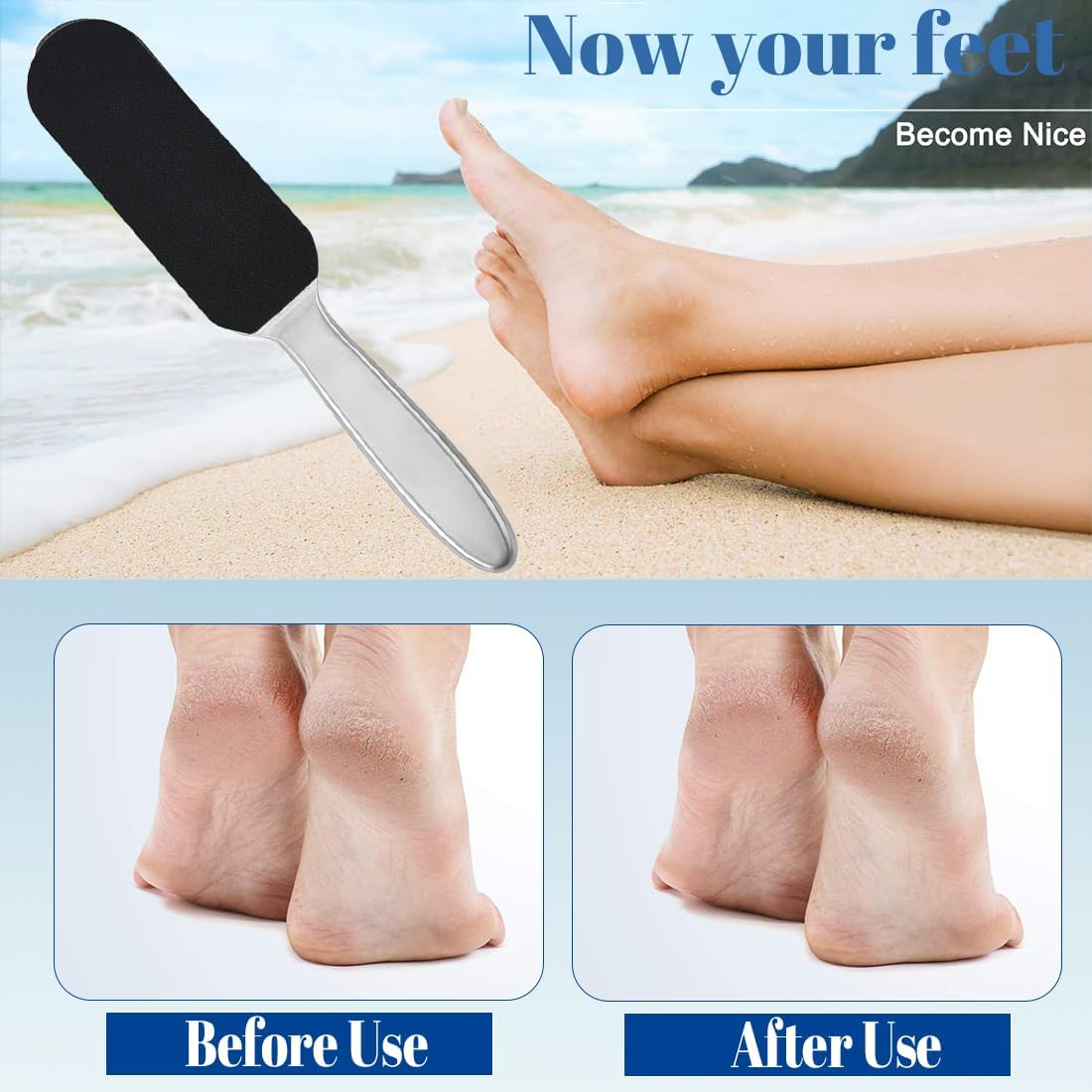 JEYORZY Foot File, 1 X Stainless Steel Callus Remover Double-Sided and 20 Replacement Sandpaper, for Hardened or Dry Skin, Callus File, Foot Care, Callus Remover for Hand and Foot