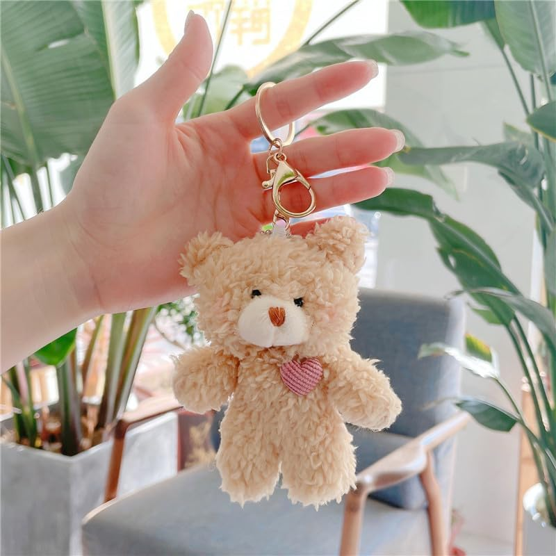 Junfamilee Brown Bear Plush Keychain, Stuffed Animals Bag Pendant, Kawaii Plush Rabbit Keychain, DIY Trinket Dog Plush Keyring Car Keychain Heart Teddy Bears ，Car Keychains Car Accessories, Brown image number 6