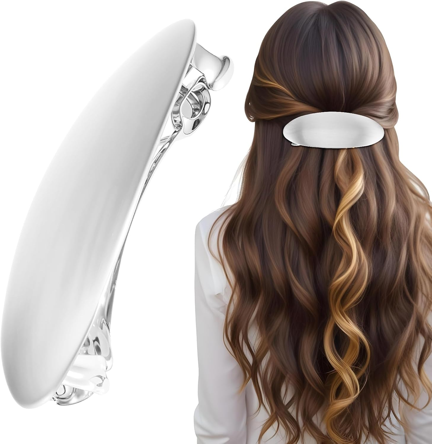 1 X Metal Hair Clip, Silver, Simple French Hair Clip, Oval Hair Clips, Small Flat for Women and Girls, Thin Hair, Thick Hair (3 Inches) image number 3