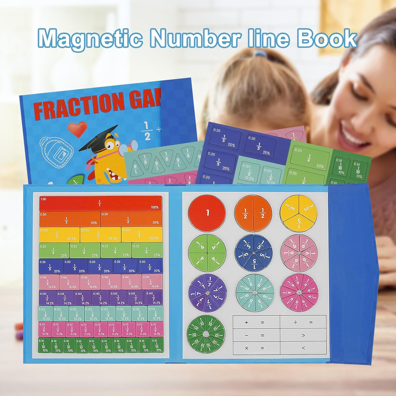 Magnetic Fraction Educational Puzzle, Magnetic Fraction Tiles & Fraction Circles, Visual Math Fractions Manipulatives Educational, Montessori Division Board Math Counting Board for School image number 3