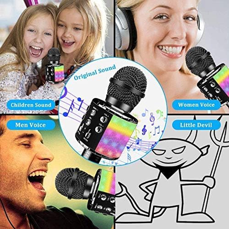 Wireless Bluetooth Karaoke Microphone with Controllable LED Lights, Xkey 4 in 1 Portable Karaoke Machine Speaker for Android/Iphone/Pc, Best Gifts Toys for Girls & Boys (Black1)