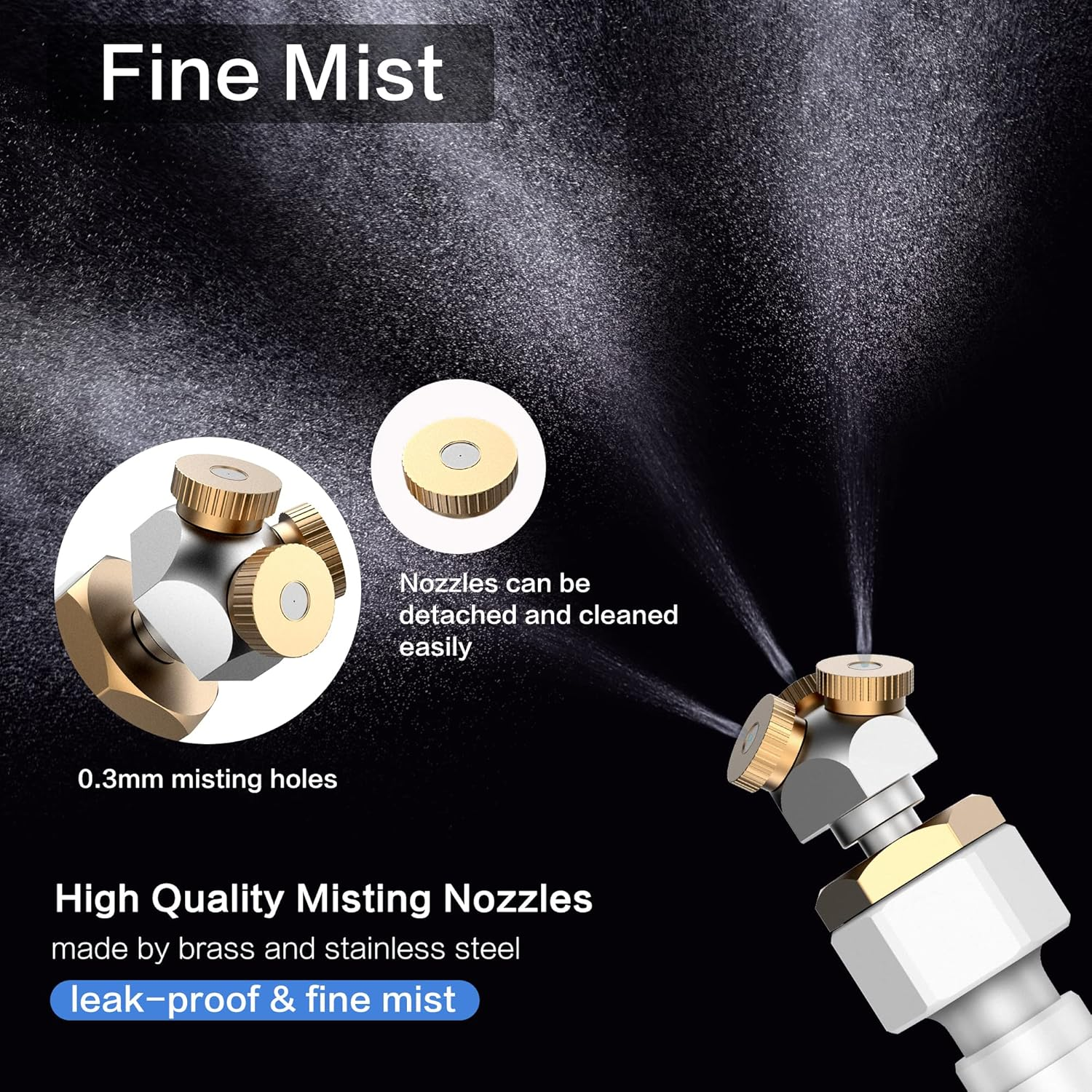 Upgraded Misters for outside Patio, 3-Way Fine-Mist Leak-Proof Hose Mister Misting System, 6.6FT Patio Mister for Cooling Outdoor, Cobra Mist Stand for Greenhouse Chicken Dog Pool Trampoline