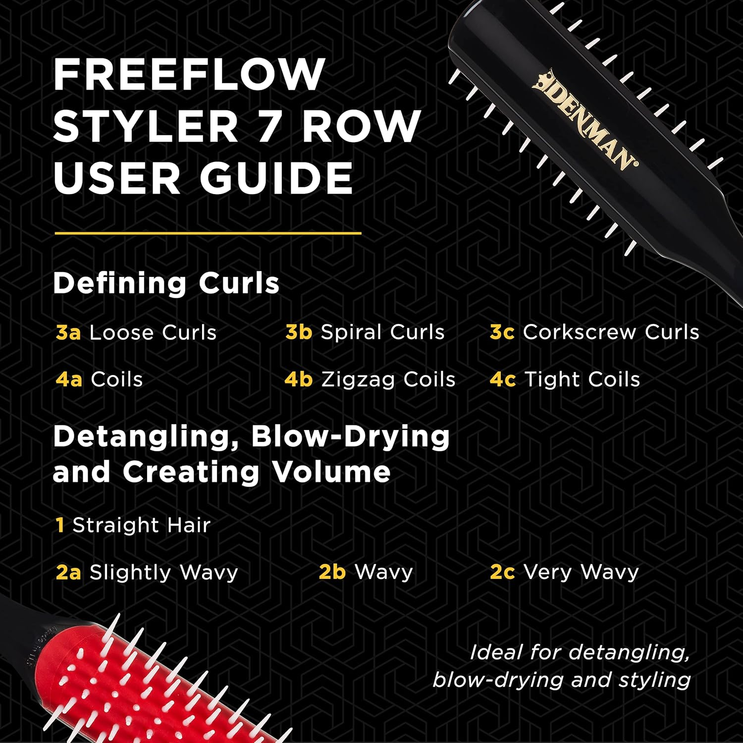 Denman Original Styler Bristles Hair Brush, Black/Red, 7 Row - Wide