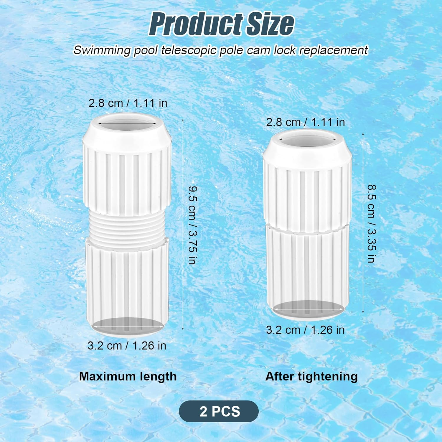 2Pcs Pool Pole Cam Locks Replacement, White Swimming Pool Telescoping Pole Lock Pool Pole Parts Universal Extension Pole Connector Telescopic EZ Cam Lock Accessories for Repairing Fixing Pool Pole image number 1