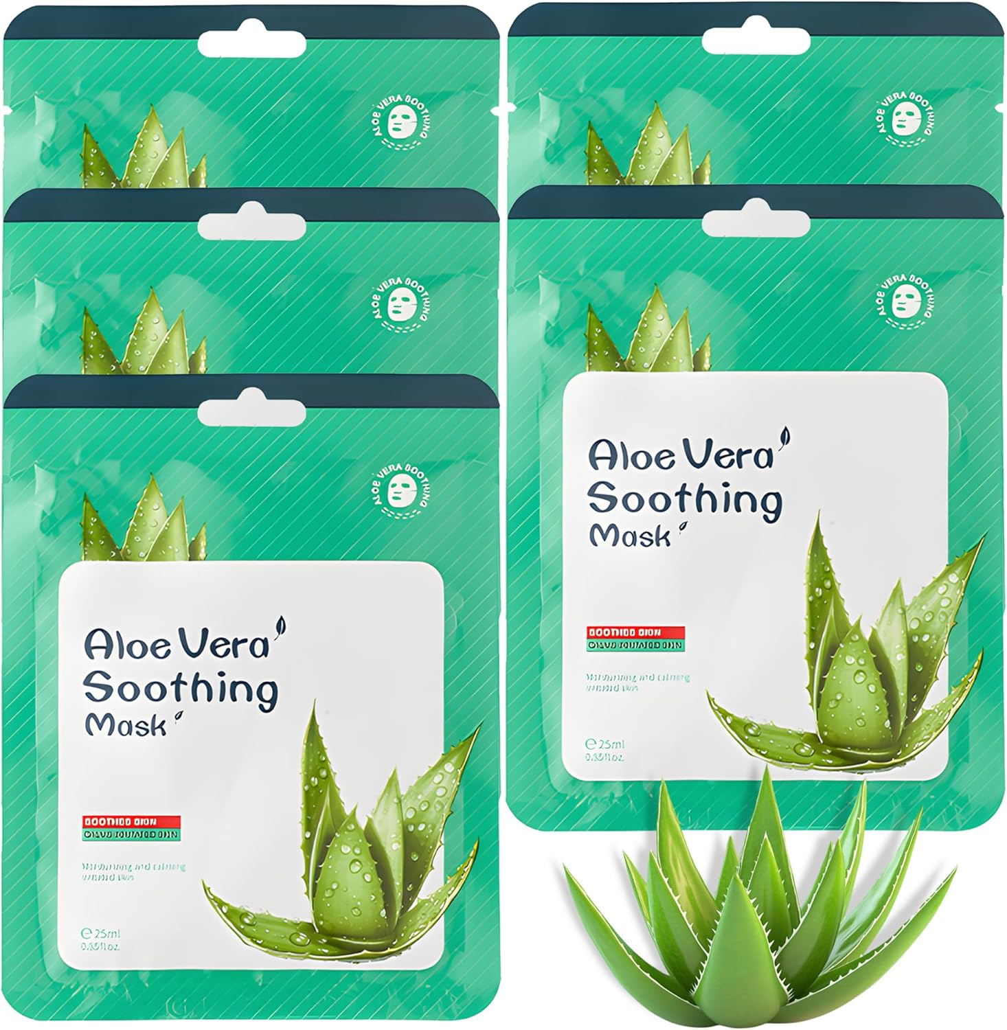 Belluxe 5-Pack Aloe Vera Sheet Face Masks Skincare for Sensitive Skin, Hydrating Korean Facial Mask for Soothing and Moisturizing, Face Mask Set for Women and Men image number 3