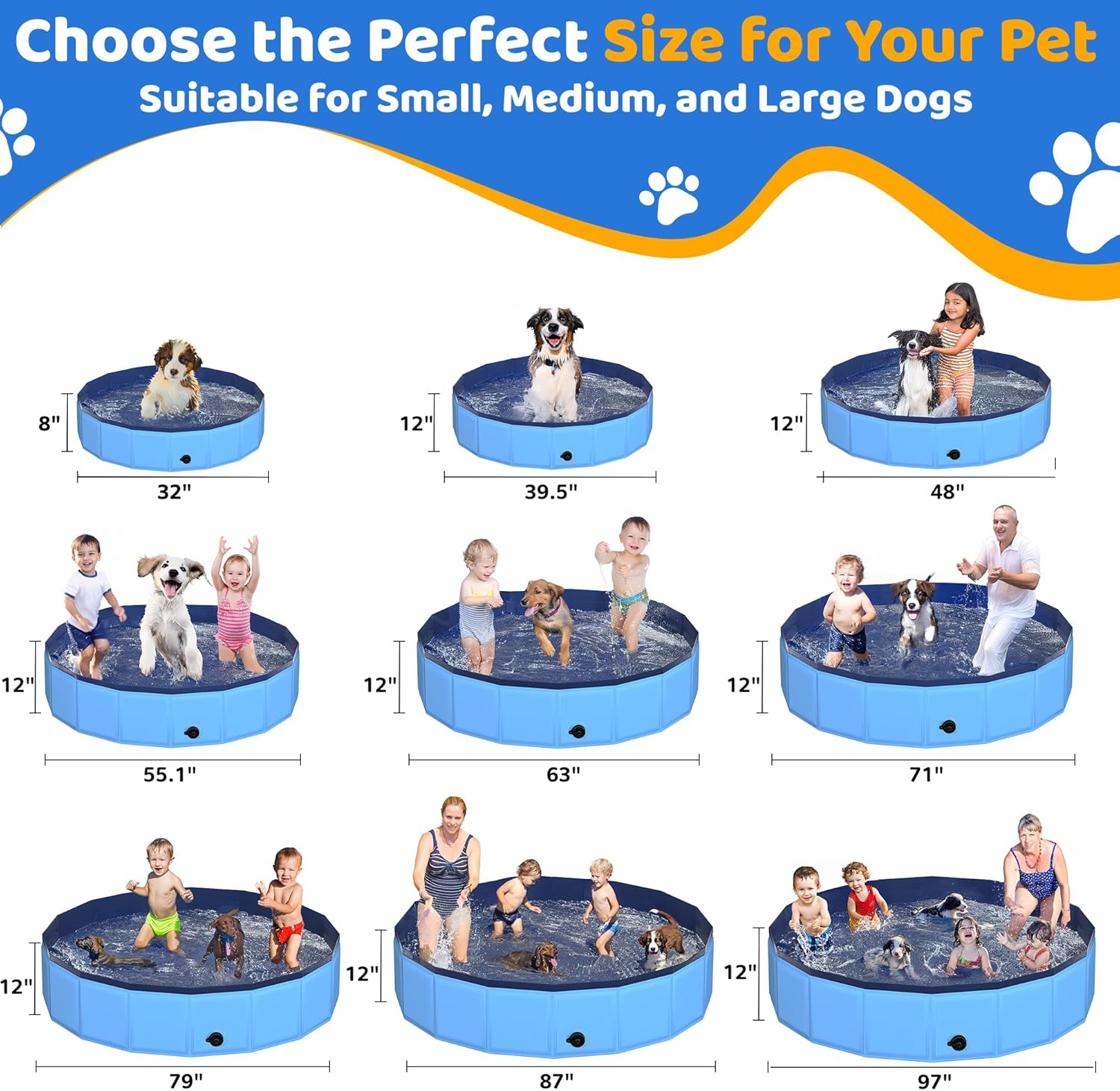 CACSPS Foldable Dog Pet Bath Pool-48 Blue image number 1