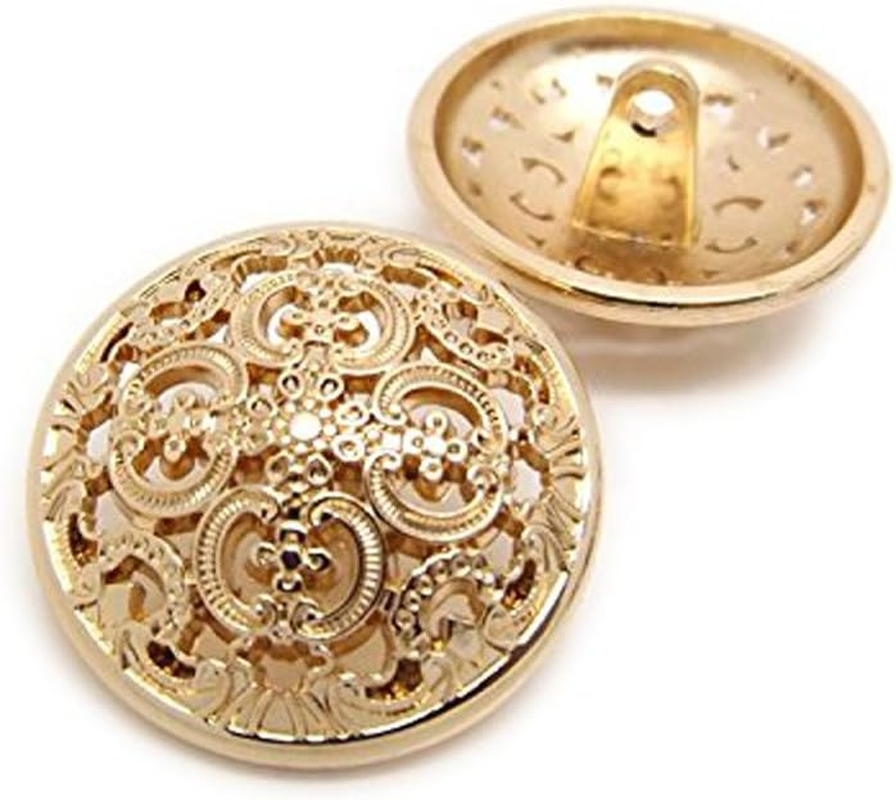 10PCS Clothes Button - Retro Hollow Sewing Button Shank round Shaped Metal Button Set for Men Women Blazer, Coat, Uniform, Shirt, Suit and Jacket, Gold, 20Mm image number 1