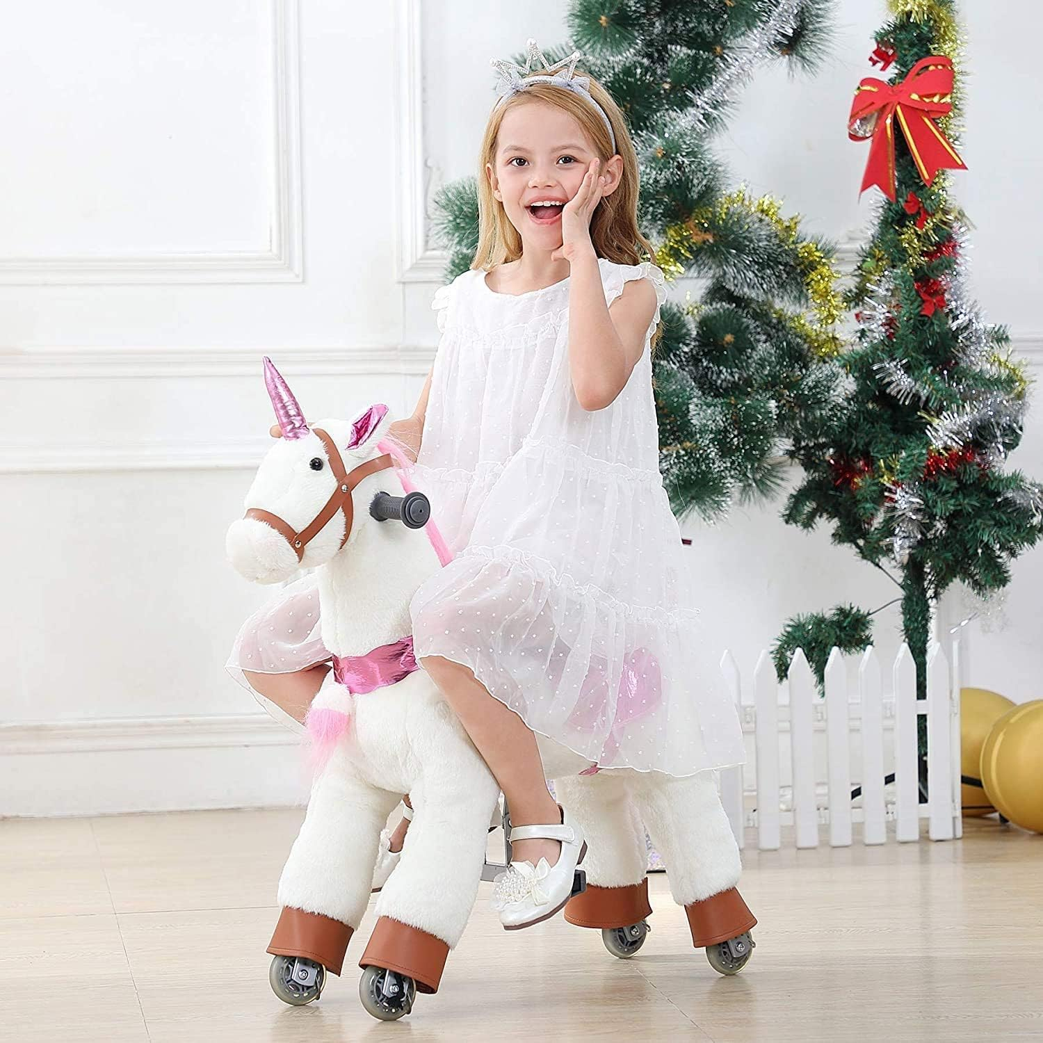 SWAGITLOUD PONYEEHAW Walking Horse Ride on Toy Plush Animal Pink Unicorn Small Size for Ages 3-6 Years image number 5
