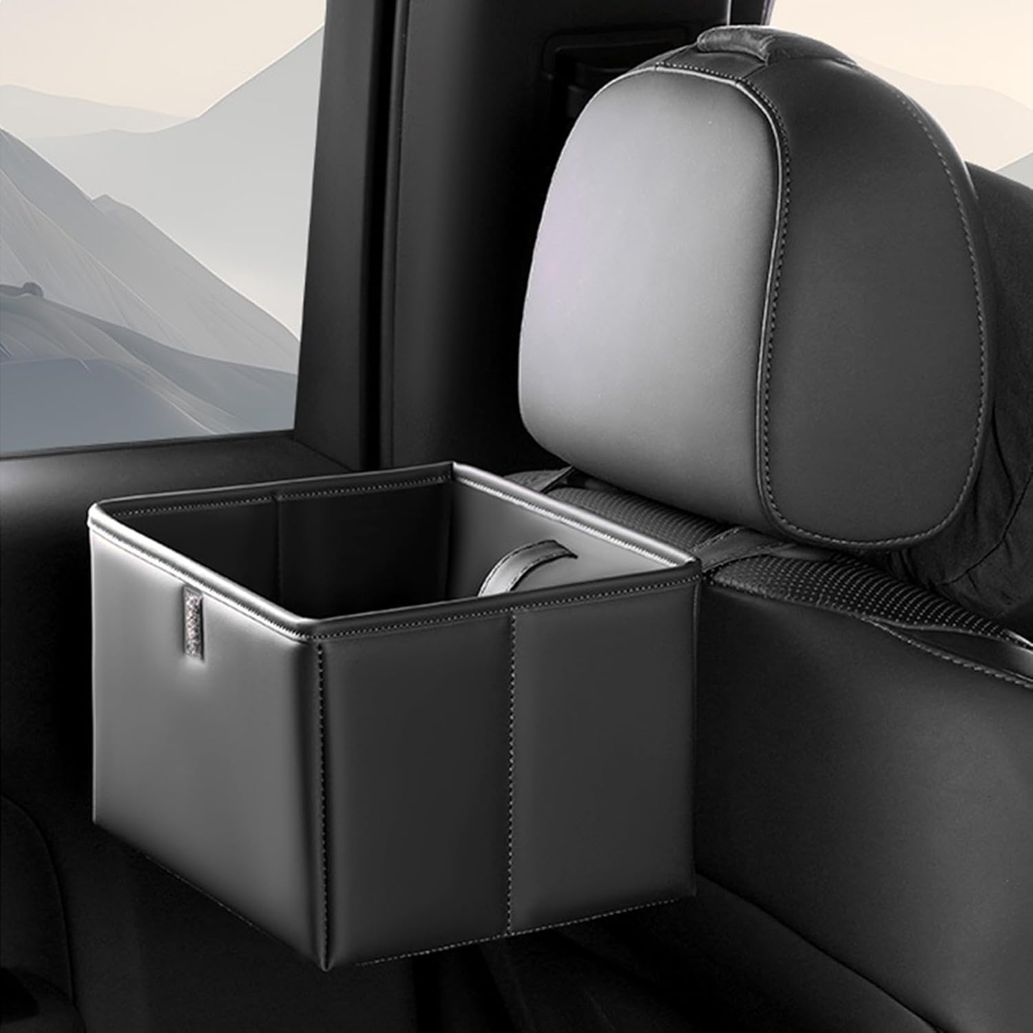 Foldable Car Trash Can with Trash Bags, 6L Large Capacity Hanging Waterproof Leakproof Trash Can Storage Car Rubbish Bin,Car Organizers and Storage for Home Office (Black) image number 1