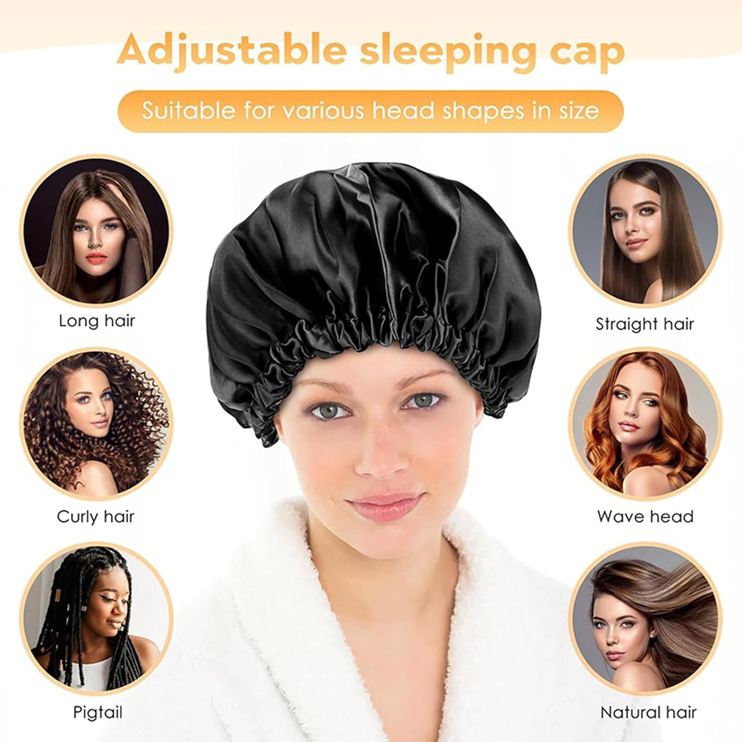 Shower Cap 1 Black Adjustable One-Size Cap with Waterproof Design. This Adjustable Shower Cap Fits Long Hair, Braids, Curly Hair&mdash;Suitable for Women, Men. Reusable, Practical for Daily Showers. image number 4