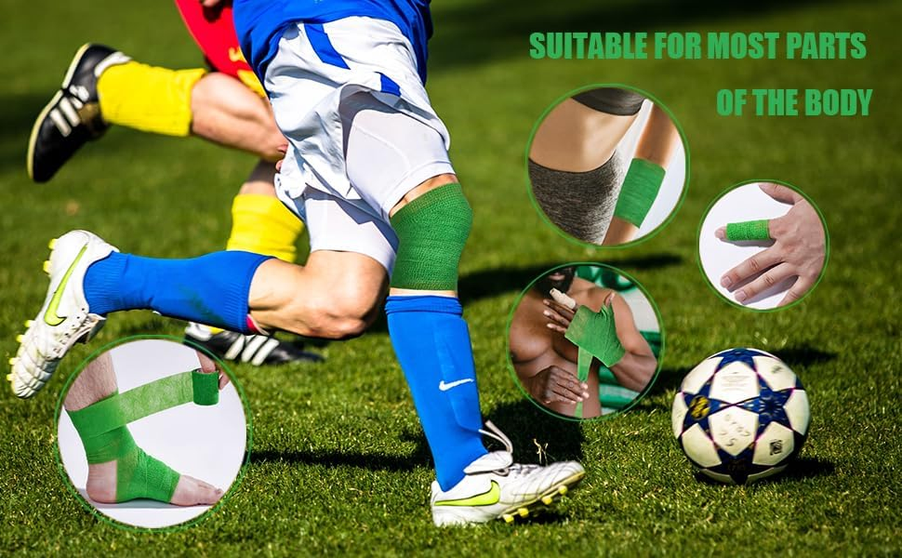 [12Pack 2"X6 Yards] Self-Adhesive Bandages Sports Wrap,Athletic Cohesive Tape for Basketball, Football Injuries,Ankle&Wrist Sprains,First Aid Vet Tape, Thumb Tape Weightlifting (Green)