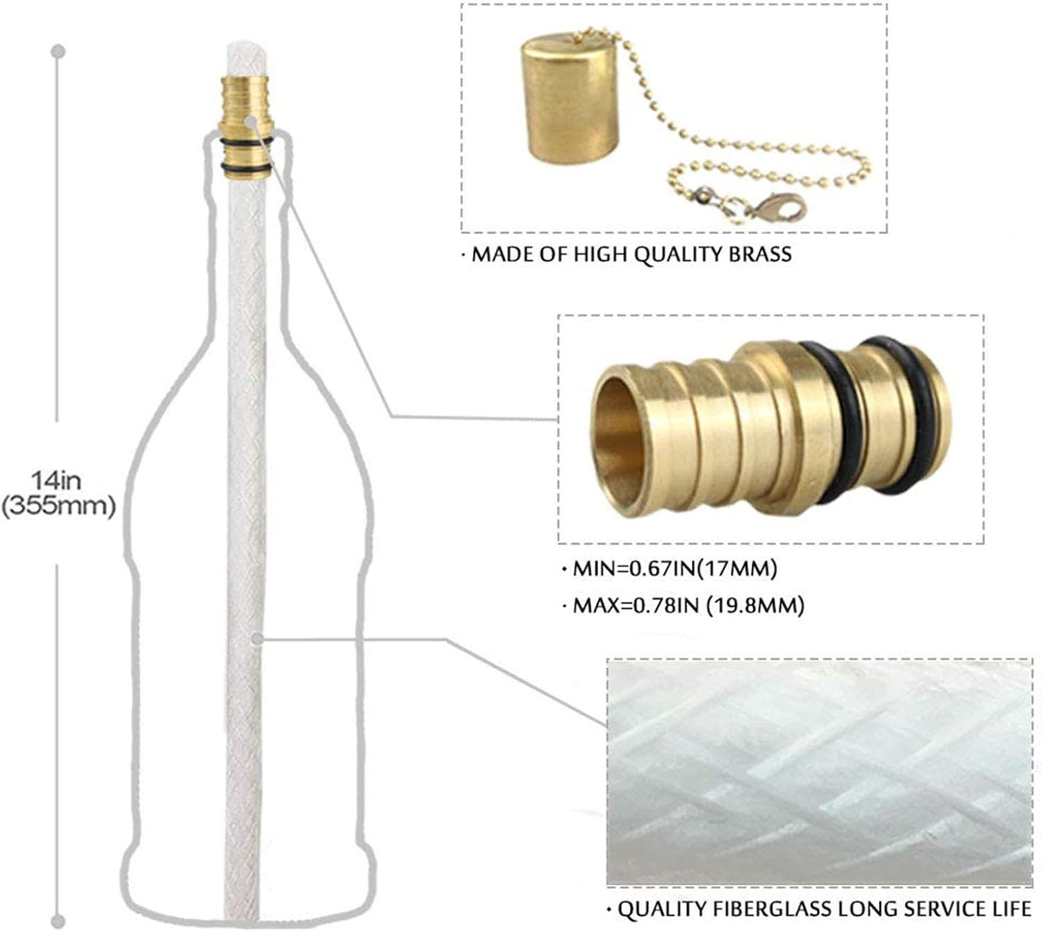 Tiki -Fackeldocht Outdoor Patio Light Backyard Torches - Sbing Set for Burners in Bottle Contains - Durable Drying, Lamp Cover - Copper Wine Bottles in a Bell image number 2