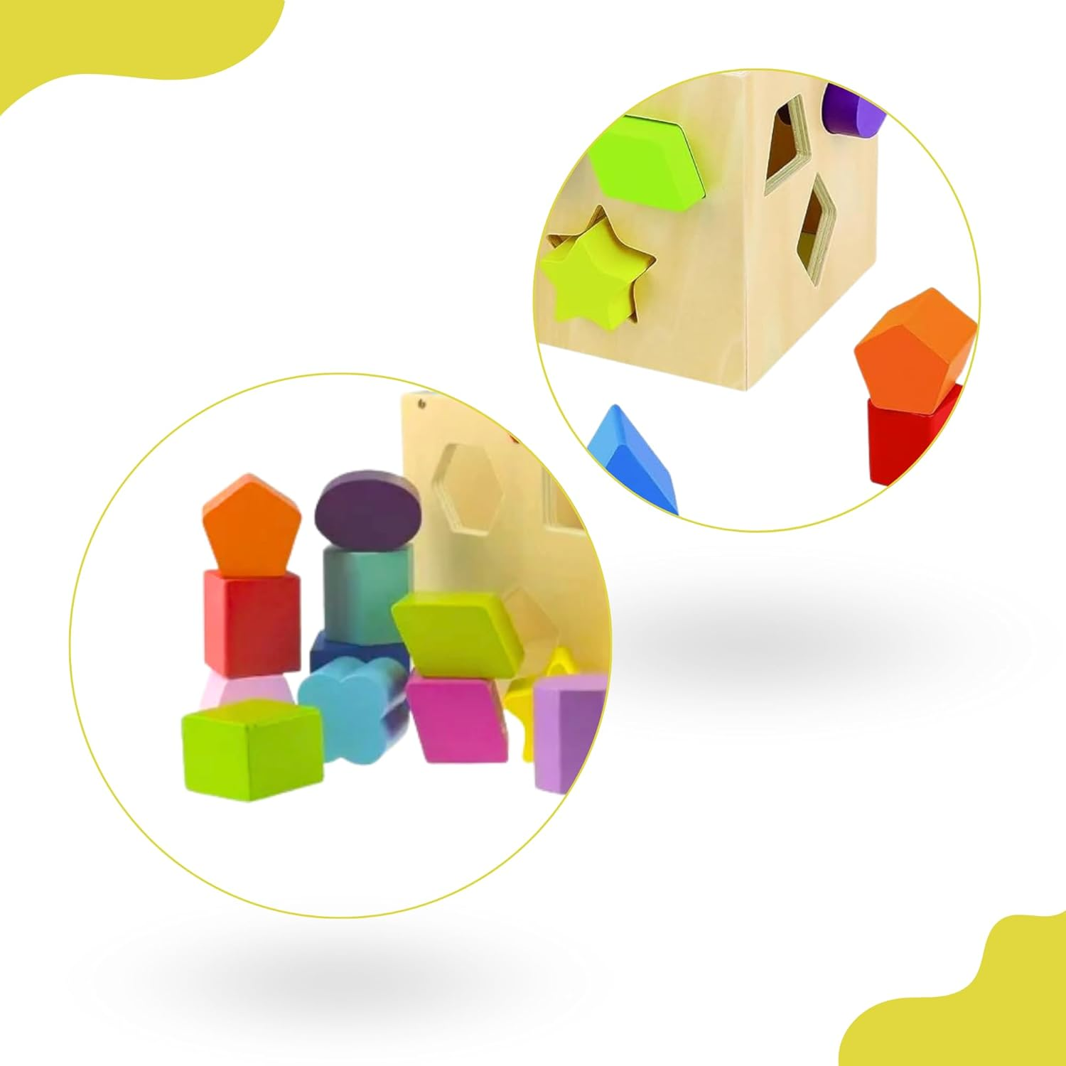 Tooky Toy Shape SORTER with 12-Piece Wooden Blocks: Colourful Wooden Blocks Montessori Educational Set image number 1