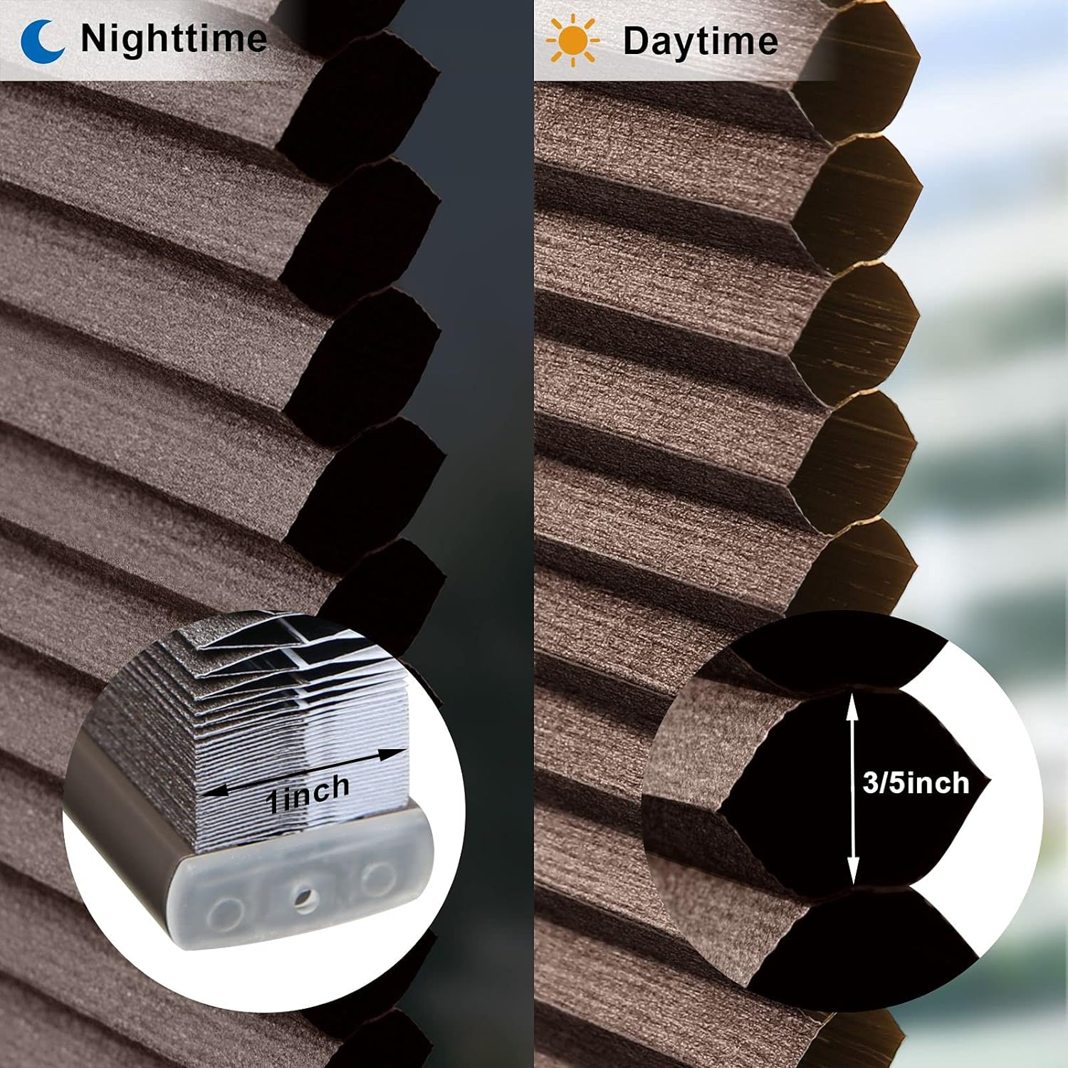 Lazblinds Cordless Cellular Shades No Tools No Drill Blackout Cellular Blinds for Window Size 27" W X 64" H, Dark Coffee image number 6