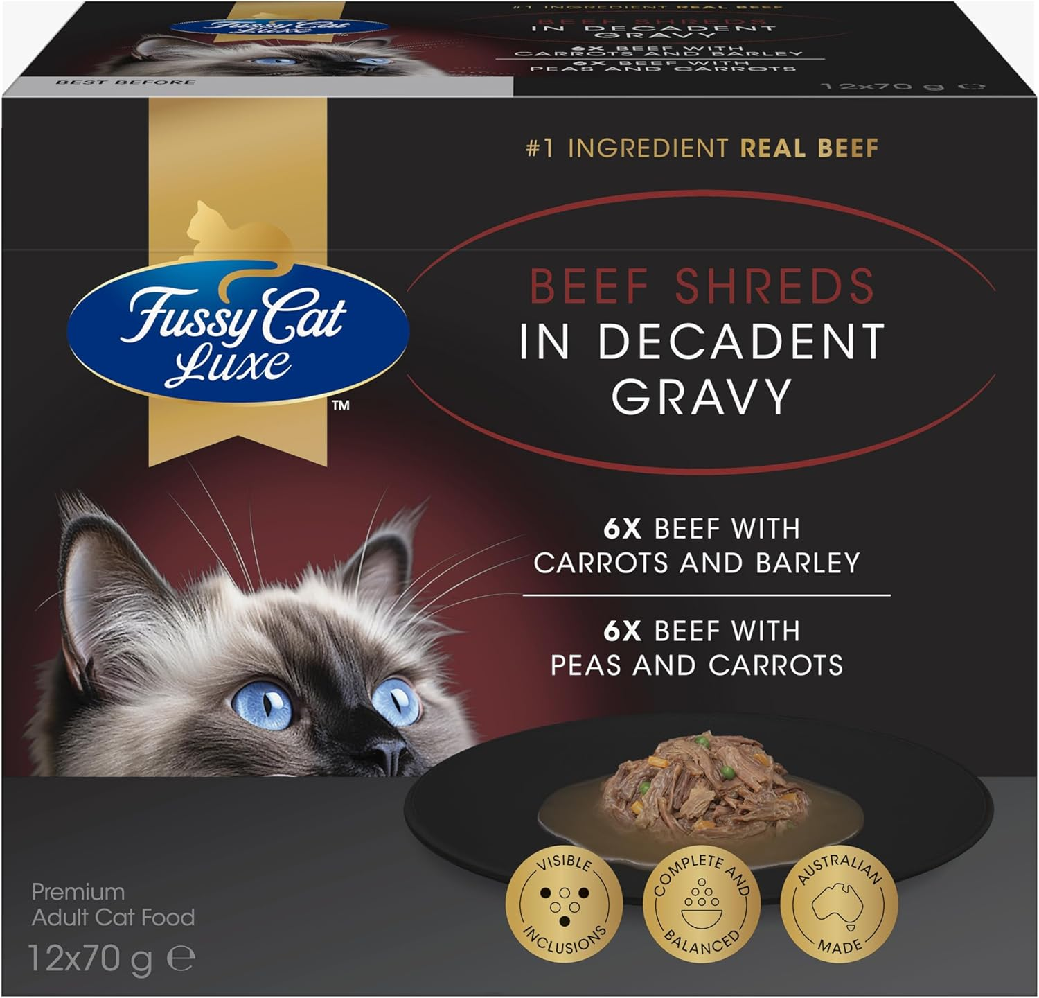 Fussy Cat Luxe Wet Dog Food, Beef Shreds Decadent Gravy 12X70G - Elevated Taste, Real Beef Shreds, Complete & Balanced, Australian Made Cat Food image number 6