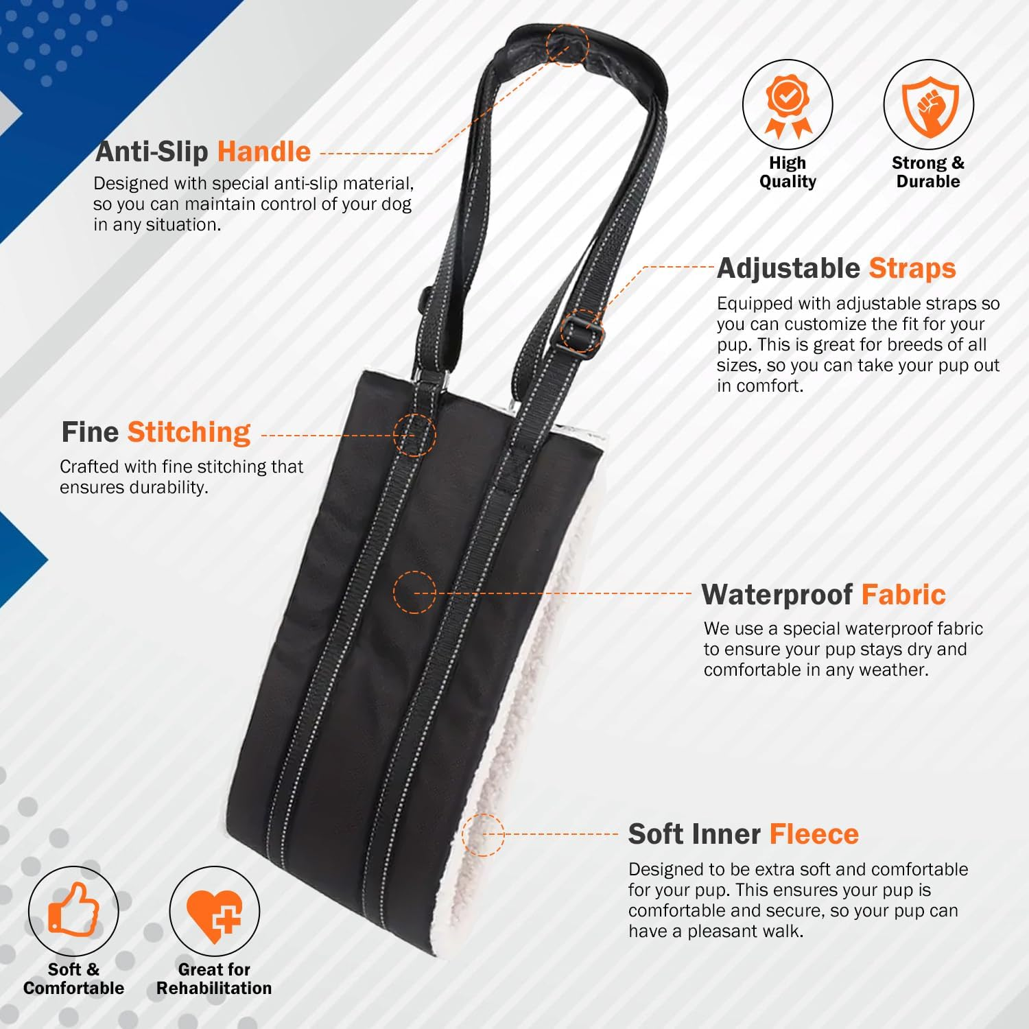 Dog Lift Support Harness Portable Sling for Support to Help Dogs Rear Rehabilitation and Disable Injured Elderly Pet - Helps Dog with Weak Front or Rear Legs Walk, Get into Cars, Climb Stairs - Medium image number 2