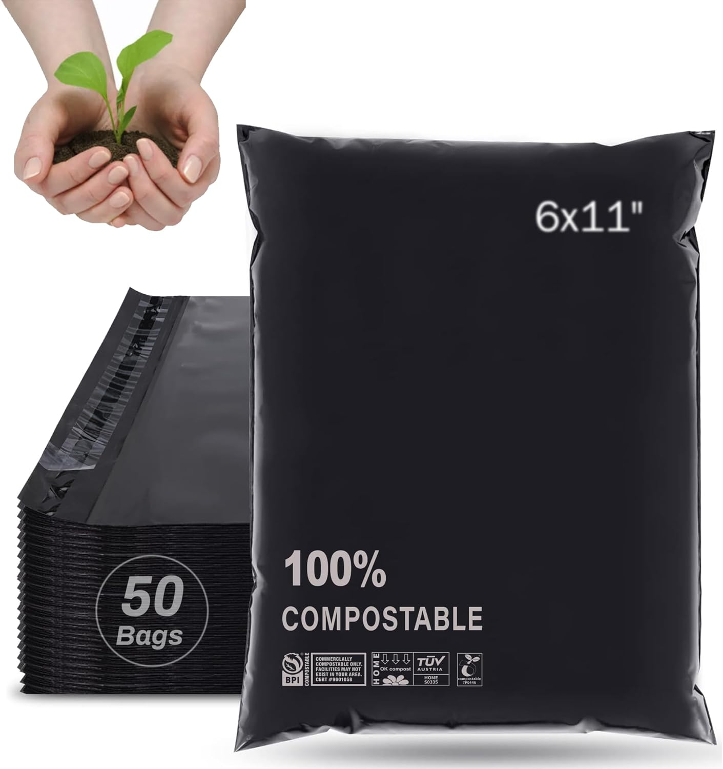 JENCENBIO Compostable Mailers Bags 15X28 Cm with Self-Sealing Strip Eco Friendly Shipping Bags Envelopes for Clothing Shoes Packaging 50 Pack Black image number 4