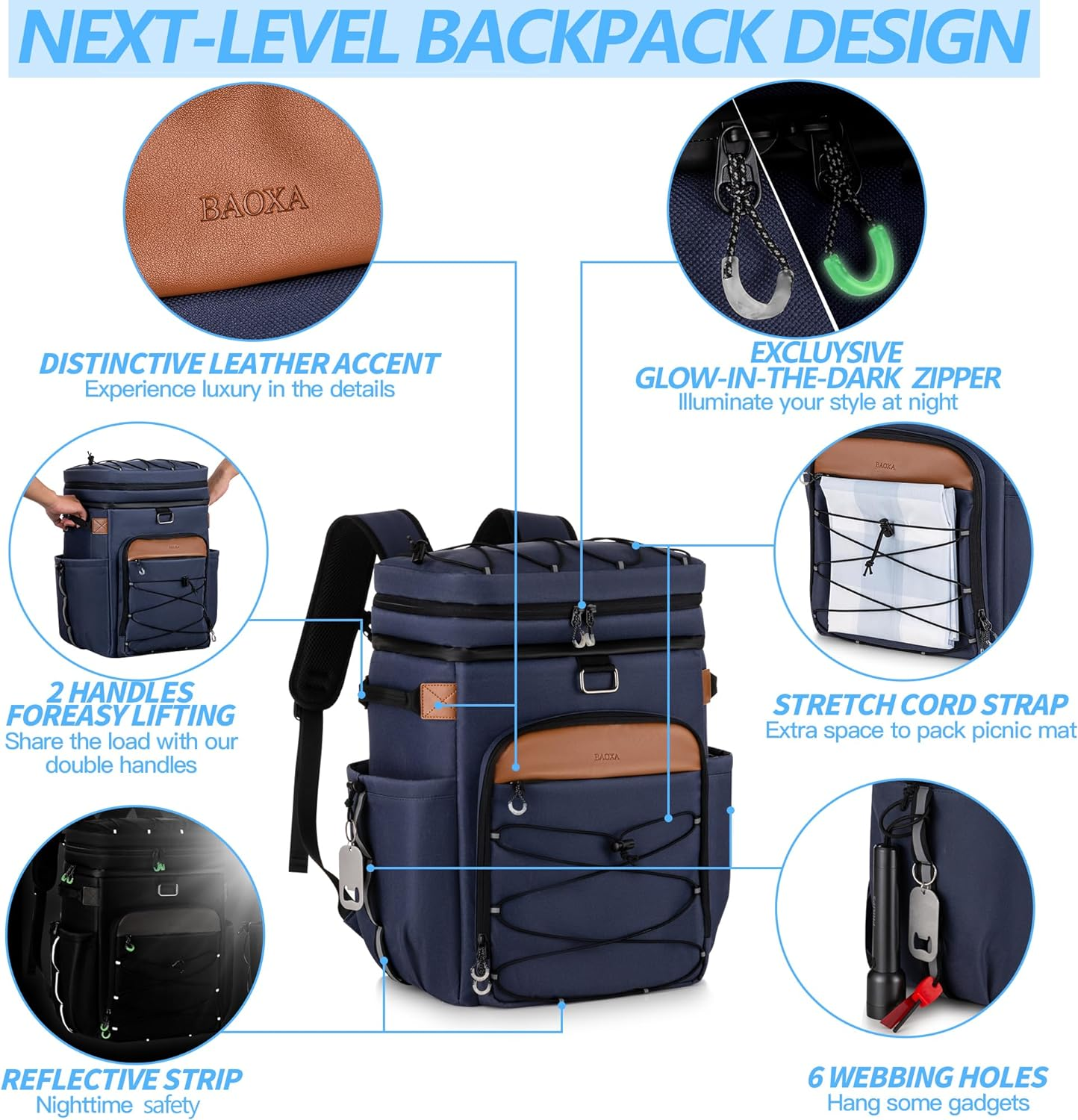 Cooler Backpack with Insulated Waterproof Cover(Extra), 42 Cans Backpack Coolers Insulated Leak Proof, Large Soft Cooler Bag, Portable Ice Chest Backpack for Camping Picnic Beach image number 3