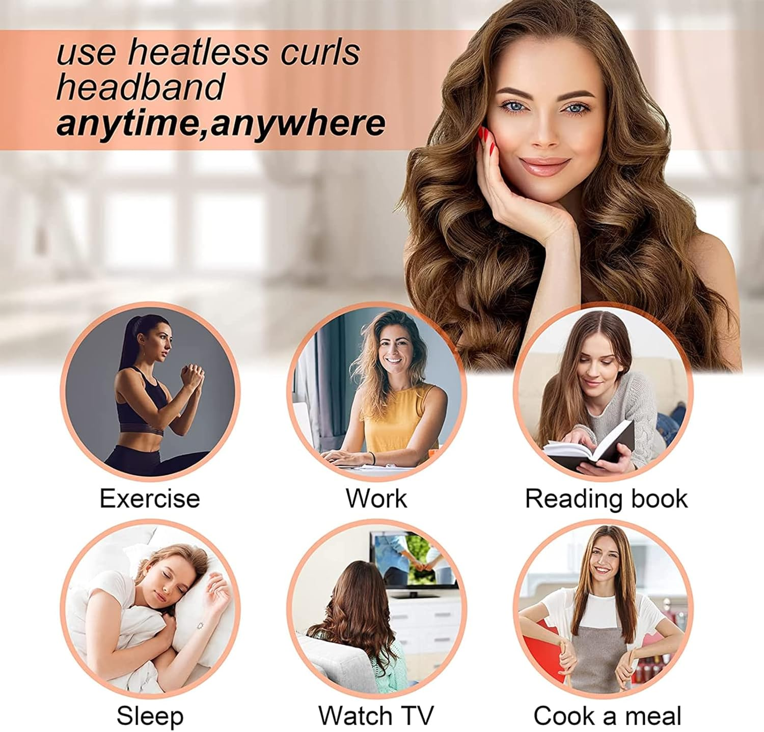 Heatless Curlers Headband，Hair Curlers No Heat，Silk Hair Curler，Heatless Hair Curlers，Heatless Curling Rod Headband，Hair Wrap Curler，Heatless Curls Headband，Silk Hair Curler，With Two Hair Ties image number 3