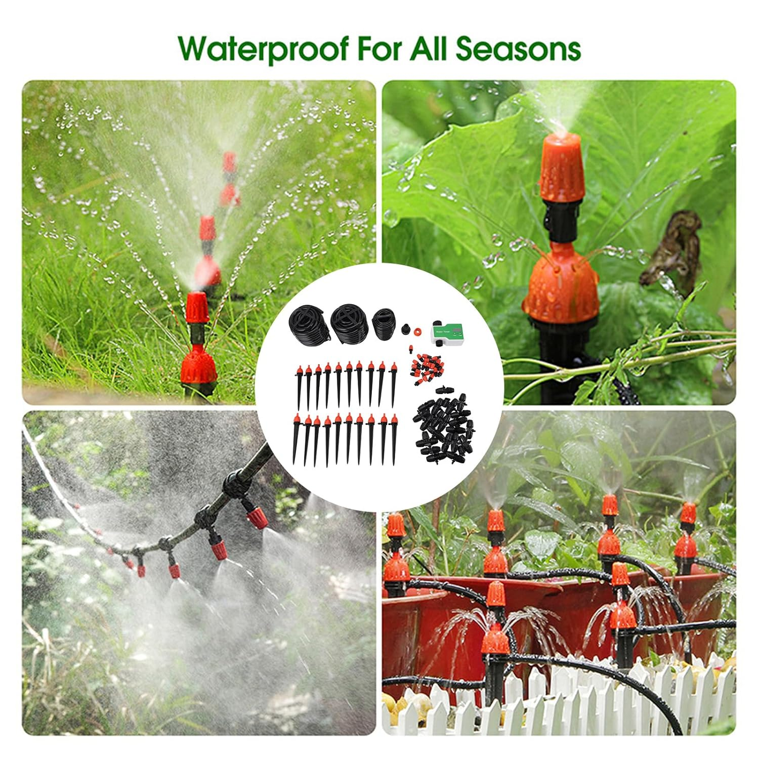 Automatic Drip Irrigation Kits, 98.4FT Drip Irrigation System with Garden Timer, Quick Connector Watering Nozzles for Greenhouse, Garden, Lawn, Potted Plants Green image number 4