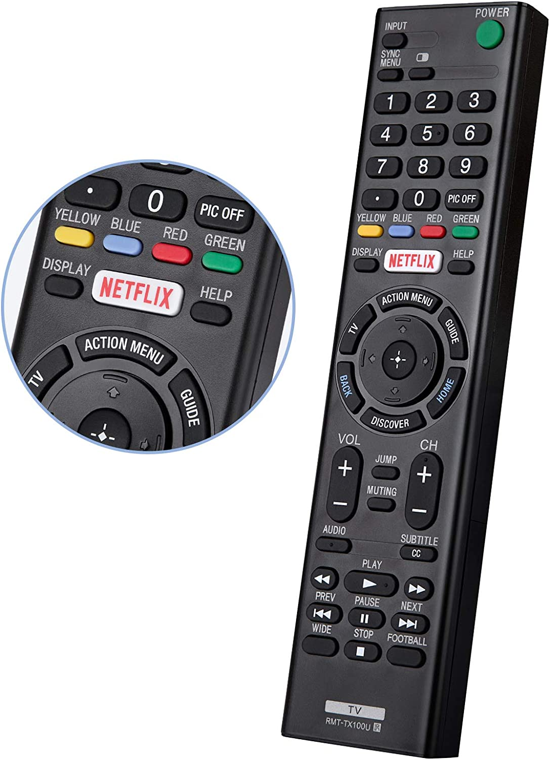 Universal Remote Control RMT-TX100U for All Sony TV Remote Replacement for All Sony LCD LED HDTV Bravia Smart Tvs, with Netflix Shortcut Button image number 1