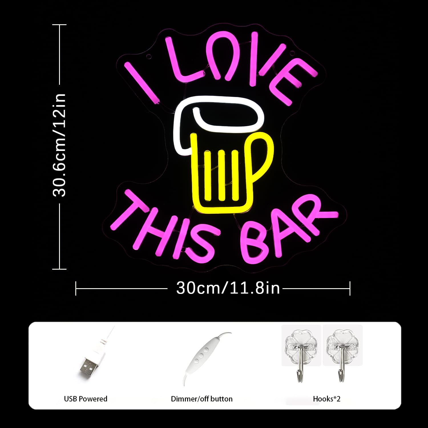 LMSIGNLY I Lovethis Bar Neon Sign for Wall Decor Beer Neon Light Man Cave LED Sign Pink Letter Neon Light Sign Beer Glass LED Light Bar Sign for Home Bedroom Club Pub Party Business Ceremony