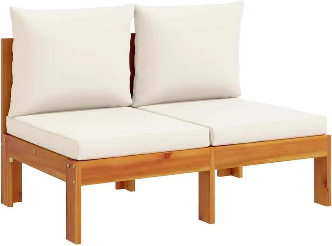 Vidaxl Garden Sofa - Outdoor 2-Seater Solid Wood Acacia with Cushions - Modular Patio/Lounge Deck Seating, Cream/Brown - Canap&eacute; 2 Places Avec Accoudoirs, Cream image number 4