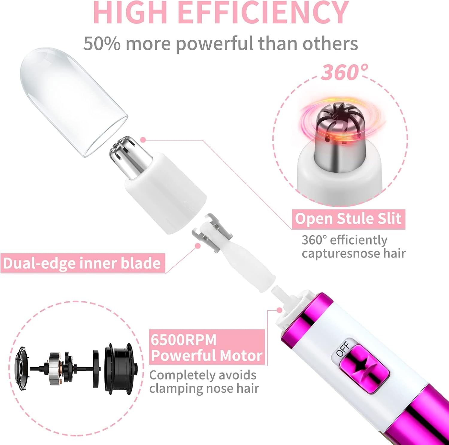 AREYZIN Nose Hiar Trimmer for Women,Ladies Painless Nose Trimmer Women,Eyebrow Facial Ear Hair Trimmer Hair Clippers Professional, Waterproof, Dual-Edge Blade, Purple image number 6