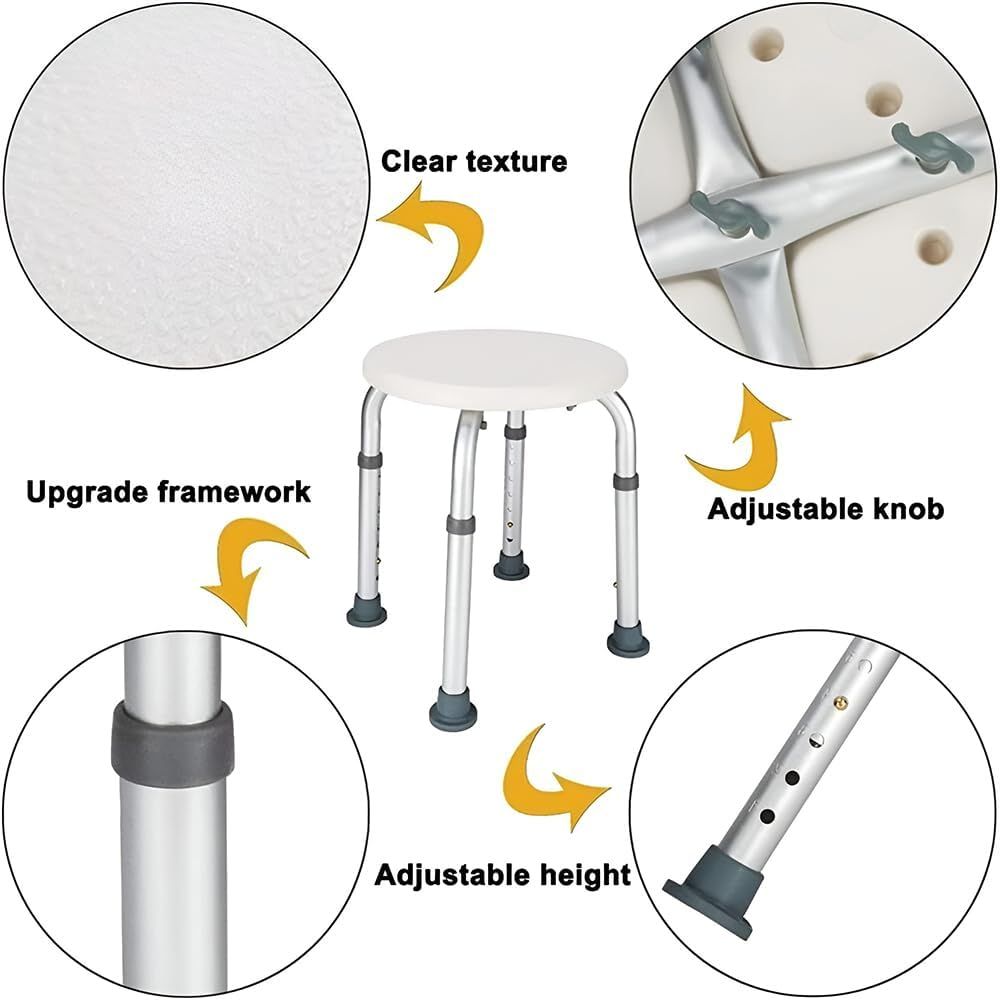 Portable Shower Chair, Non-Slip Bathing Stool, Footstool and Bath Chair, Shower Seat with Adjustable Height, Stool for Elderly People Children Pregnant Women (White) image number 6