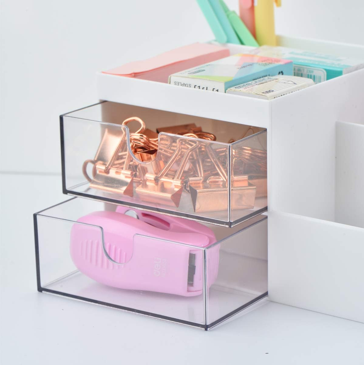 Citmage Desk Organizer Caddy with 12 Compartments Office Workspace Drawer Organizers Desktop Holder Plastic Stationery Supplies Storage Box for Pencils,Markers,Erasers,Pens,Sticky Notes(White)&hellip; - Blue 2 image number 6