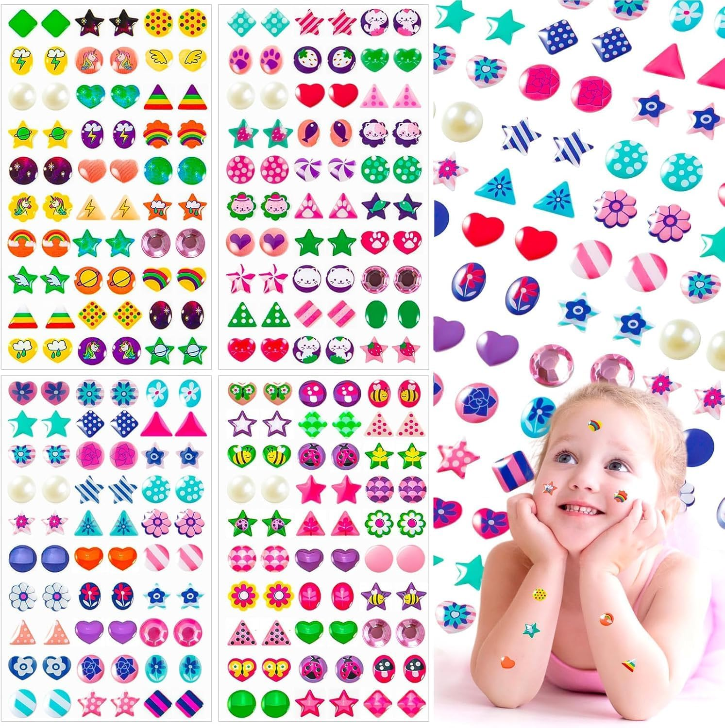 240PCS Sticker Earrings for Girls, Self Adhesive Glitter Craft Crystal Stickers， 3D Gems Girls Sticker Earrings image number 1