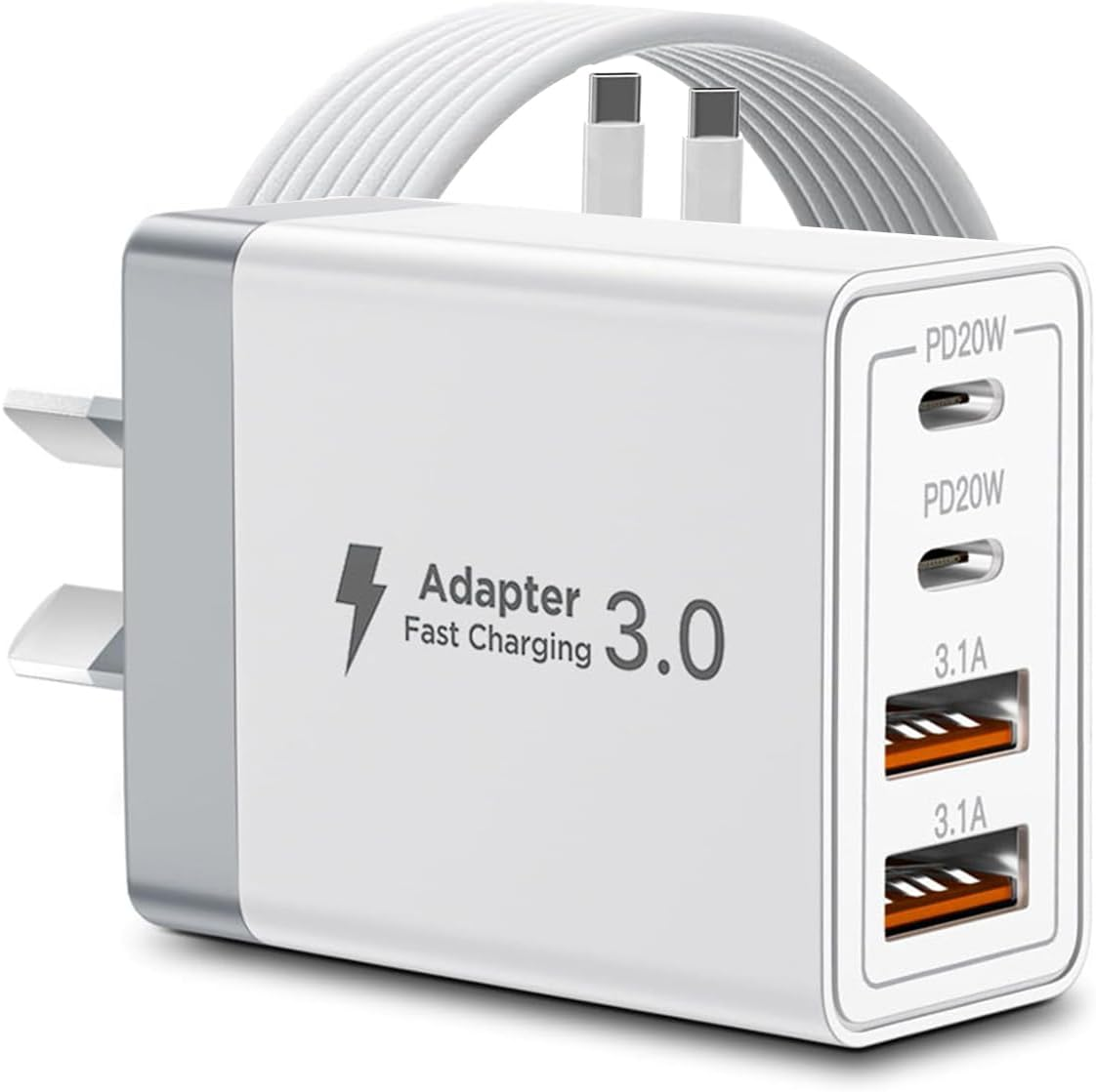 USB C Charger Cube, 40W Wall Plug Fast Charging Block, 4-Port PD+QC Power Adapter Multiport Brick Type C Box for Iphone 16 15 14 13 12 11 plus Pro Max, Galaxy, Tablet and More image number 3