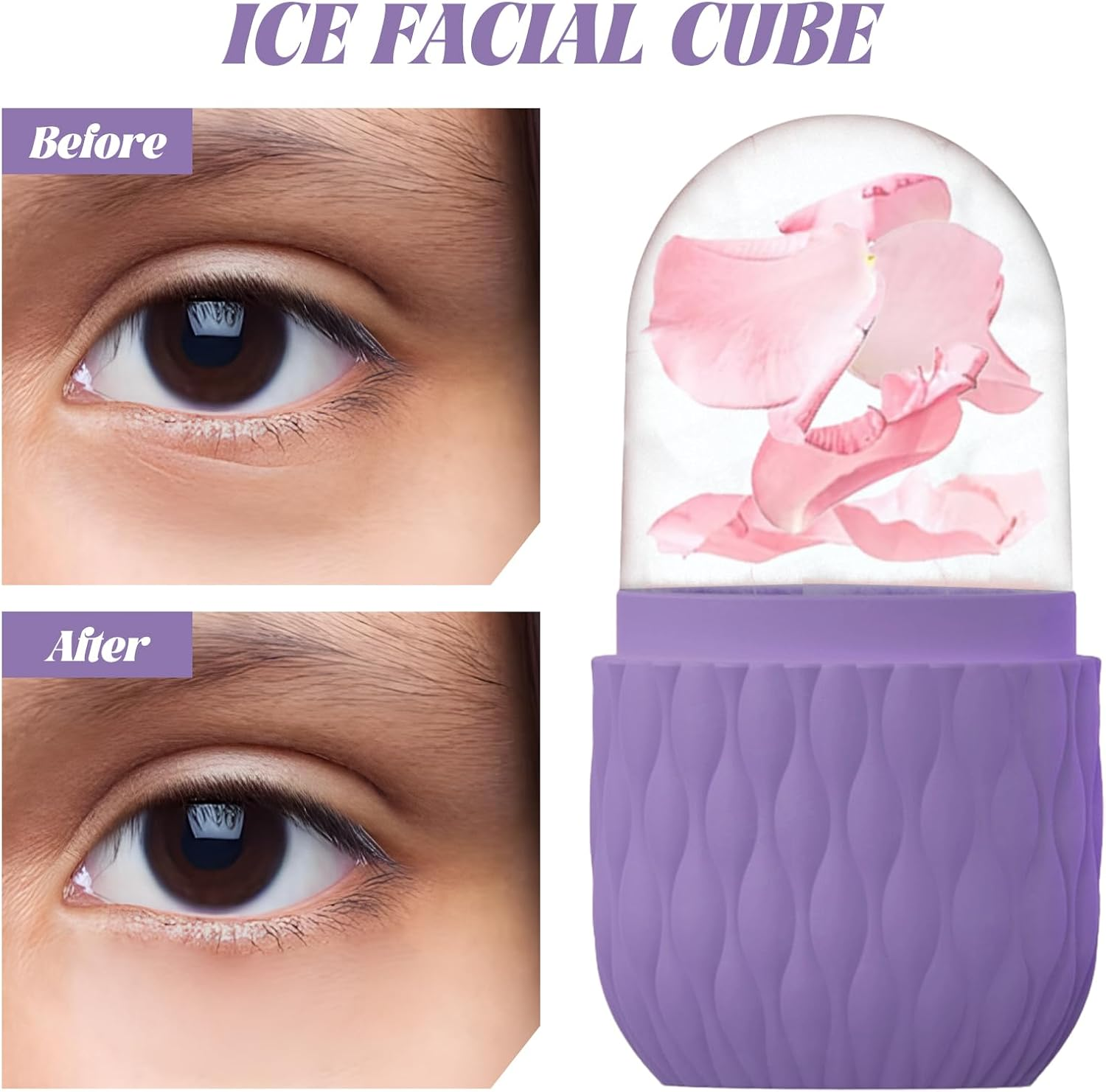 Volksrose Ice Face Roller for Face & Eyes - Reusable Silicone Ice Mold for Skincare,Cooling Facial Massager Tool to Reduce Puffiness, Soothe Skin, Shrink Pores & Relieve Pain,Anti-Wrinkle,Purple image number 4