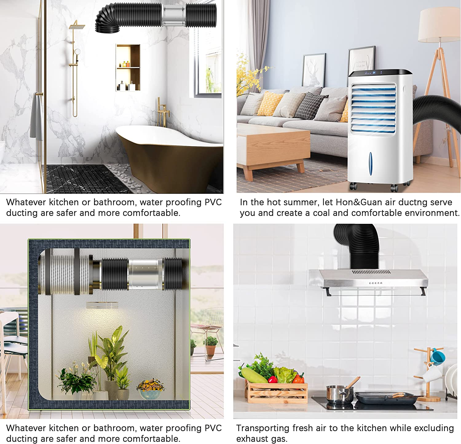 Hon&Guan 75Mm Flexible Ducting, 2.5M Long Dryer Vent Hose, Air Duct for HVAC Ventilation, Grow Tents, Kitchen (3", 8 FT) image number 1