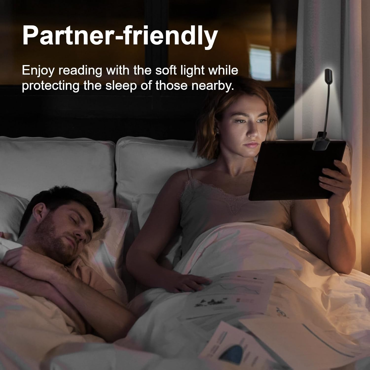 LUTW LED Book Light, 3 Eye-Friendly Colours and Stepless Dimming Reading Light, USB Rechargeable Clip on Light, Long Battery Life, Flexible Arm, Lightweight, for Bedside, Desk & Study, Black