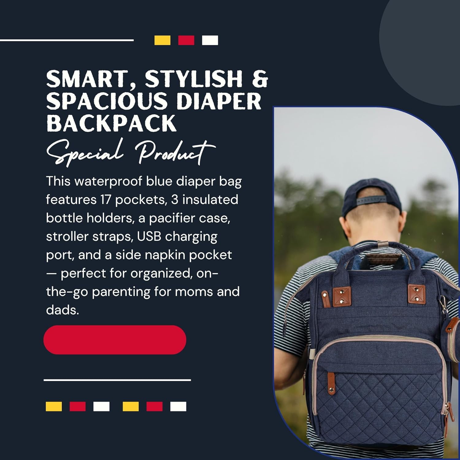 AMHUB Nappy Changing Bag | Waterproof, Multi-Functional Diaper Bag with USB Charging Port, Includes Insulated Pockets, Large Capacity, Travel Diaper Bag Backpack | Newborn Baby Essential. image number 6