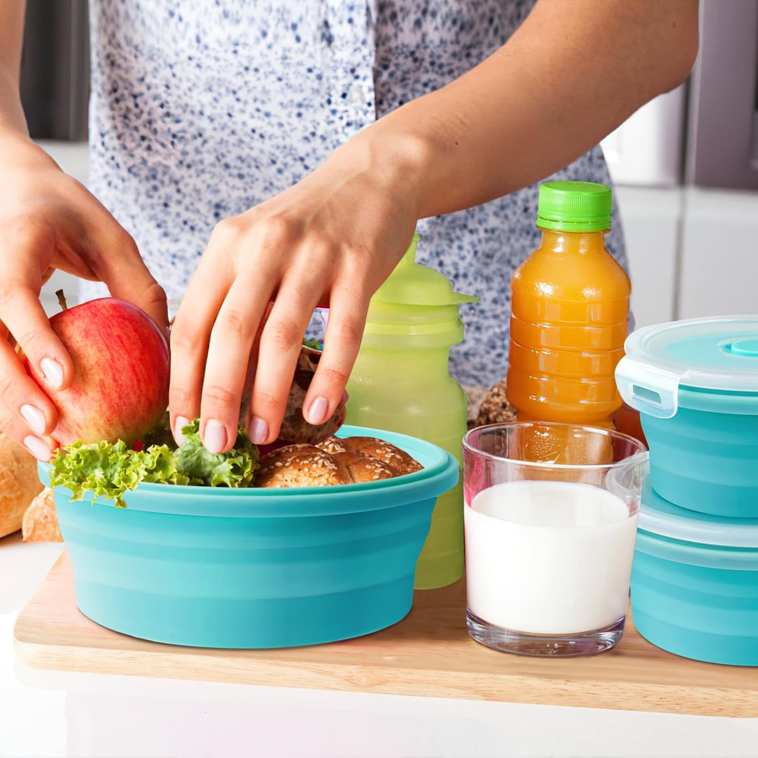 RAXCO Collapsible Food Storage Containers,4-Piece Silicone Bento Lunch Boxes,Salad Bowls and Camping Picnic image number 4